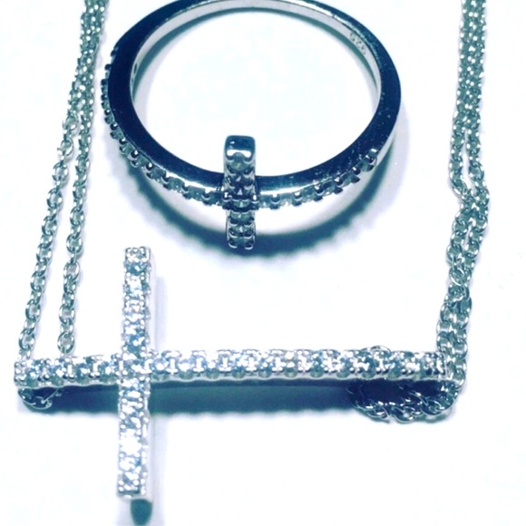 Evolving Always Jewelry - Cubic Zirconia Pave Stones Set Into A Cross Ring And Bracelet